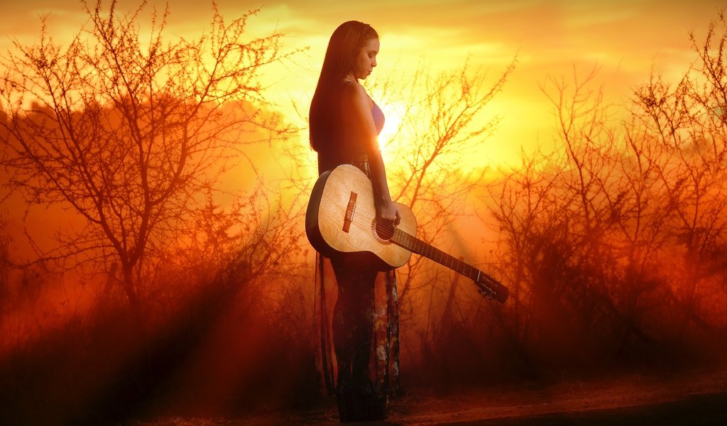 Обои природа, закат, девушка, гитара, nature, sunset, girl, guitar разрешение 4928x3264 Загрузить