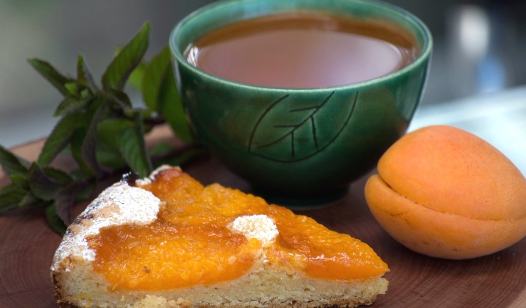 Обои мята, абрикос, чай, выпечка, пирог, mint, apricot, tea, cakes, pie разрешение 2048x1365 Загрузить