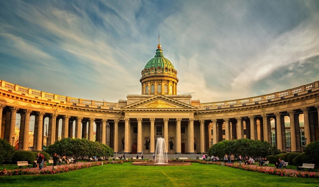 Обои собор, фонтан, россия, санкт-петербург, казанский собор, cathedral, fountain, russia, saint petersburg, kazan cathedral разрешение 1920x1200 Загрузить