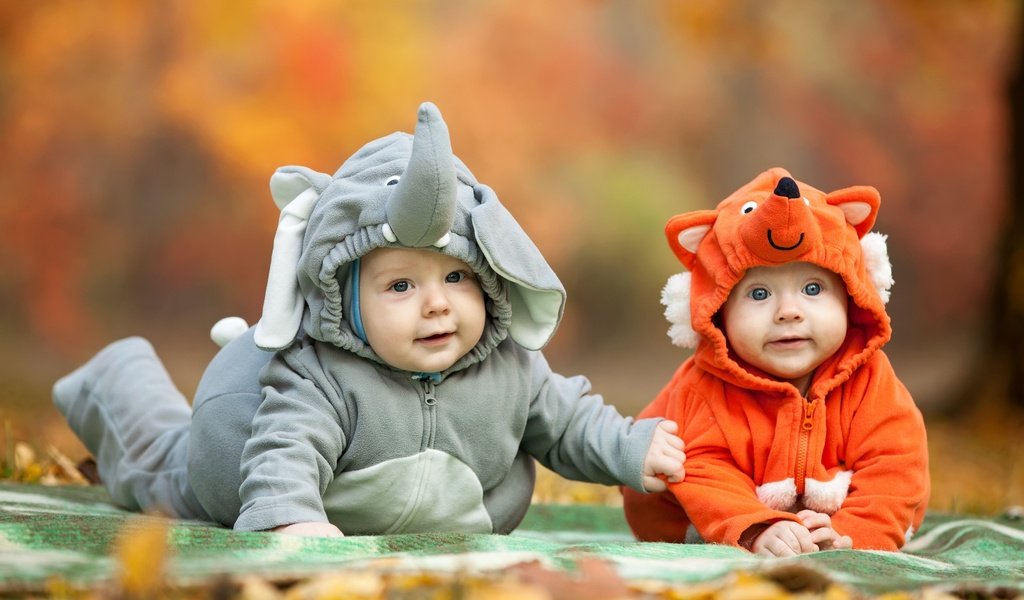 Обои дети, костюмы, слоник, лисичка, позитив, младенцы, children, costumes, elephant, fox, positive, babies разрешение 2560x1600 Загрузить