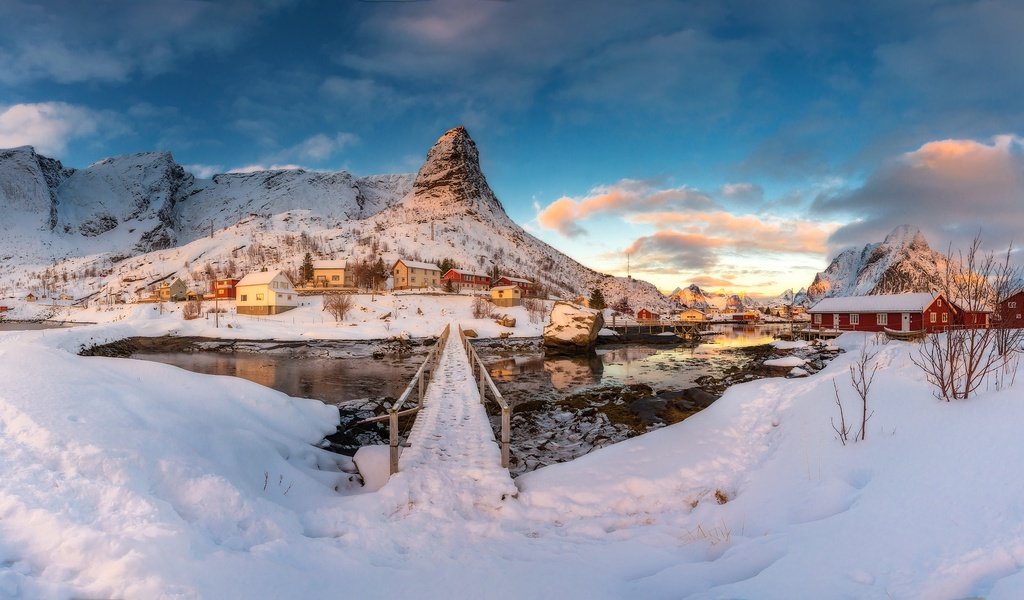 Обои горы, снег, зима, норвегия, поселение, mountains, snow, winter, norway, settlement разрешение 2500x1234 Загрузить