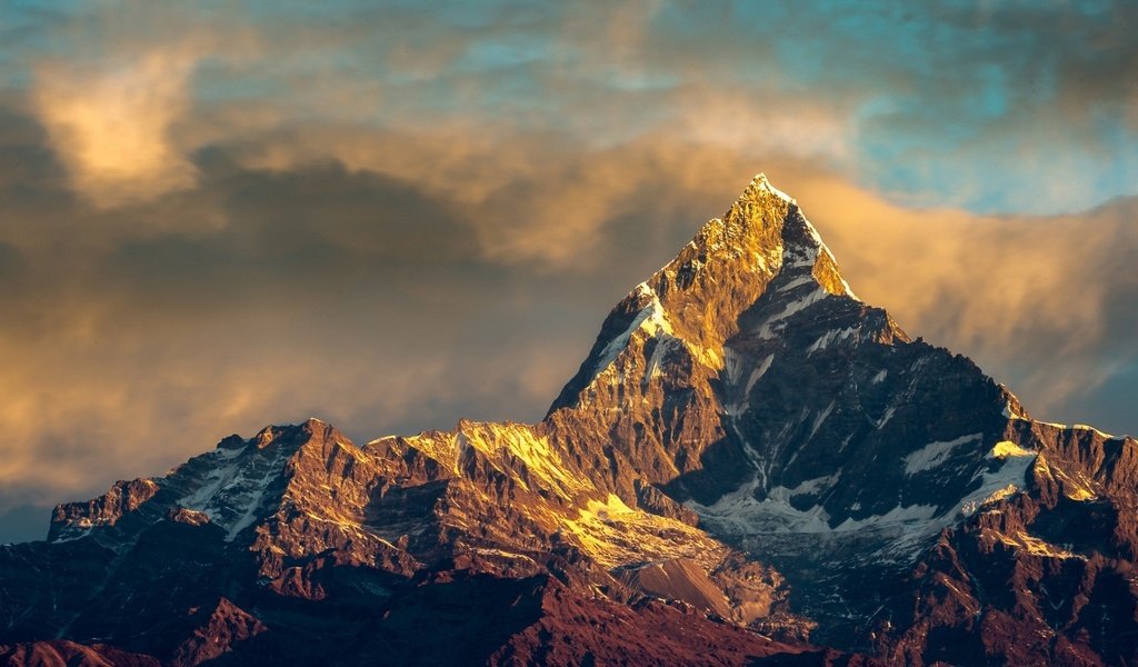 Обои небо, горы, снег, гора, вершина, аннапурна, гималаи, непал, the sky, mountains, snow, mountain, top, annapurna, the himalayas, nepal разрешение 1920x1080 Загрузить