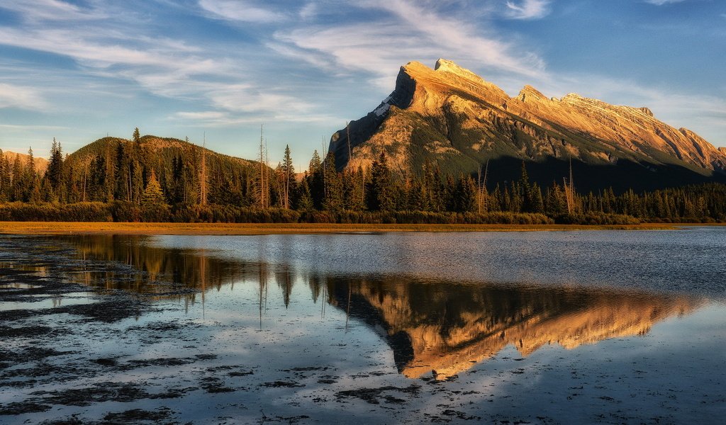 Обои небо, вода, озеро, лес, отражение, гора, the sky, water, lake, forest, reflection, mountain разрешение 1920x1200 Загрузить