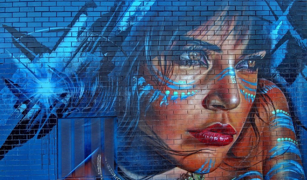 Обои рисунок, девушка, взгляд, стена, губы, лицо, кирпич, граффити, figure, girl, look, wall, lips, face, brick, graffiti разрешение 2555x1600 Загрузить