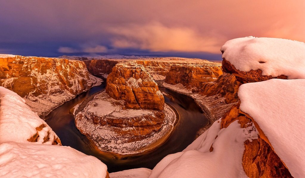 Обои закат, зима, каньон, сша, глен-каньон, штат аризона, sunset, winter, canyon, usa, glen canyon, arizona разрешение 2048x1366 Загрузить