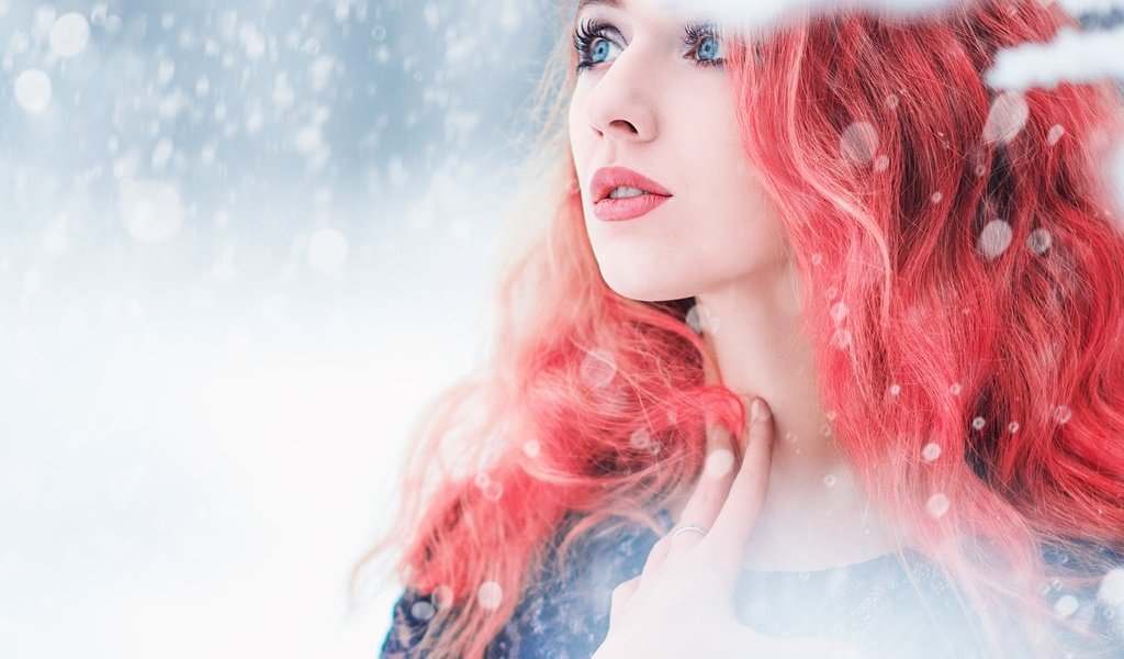 Девушка зима волосы снег загрузить
