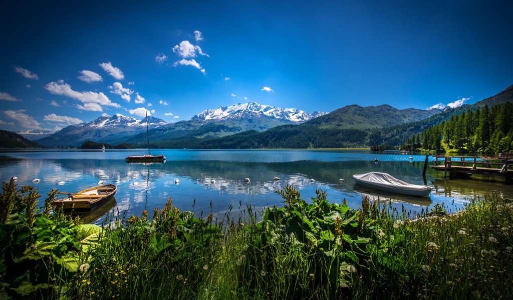 Обои небо, облака, озеро, горы, швейцария, лодки, альпы, the sky, clouds, lake, mountains, switzerland, boats, alps разрешение 6016x4016 Загрузить