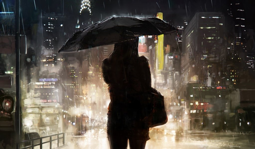 Обои ночь, девушка, город, мегаполис, дождь, зонт, night, girl, the city, megapolis, rain, umbrella разрешение 1920x1316 Загрузить