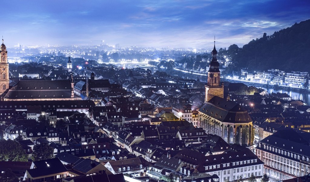 Обои ночь, огни, германия, хайдельберг, старинный город, night, lights, germany, heidelberg, the ancient city разрешение 2560x1600 Загрузить