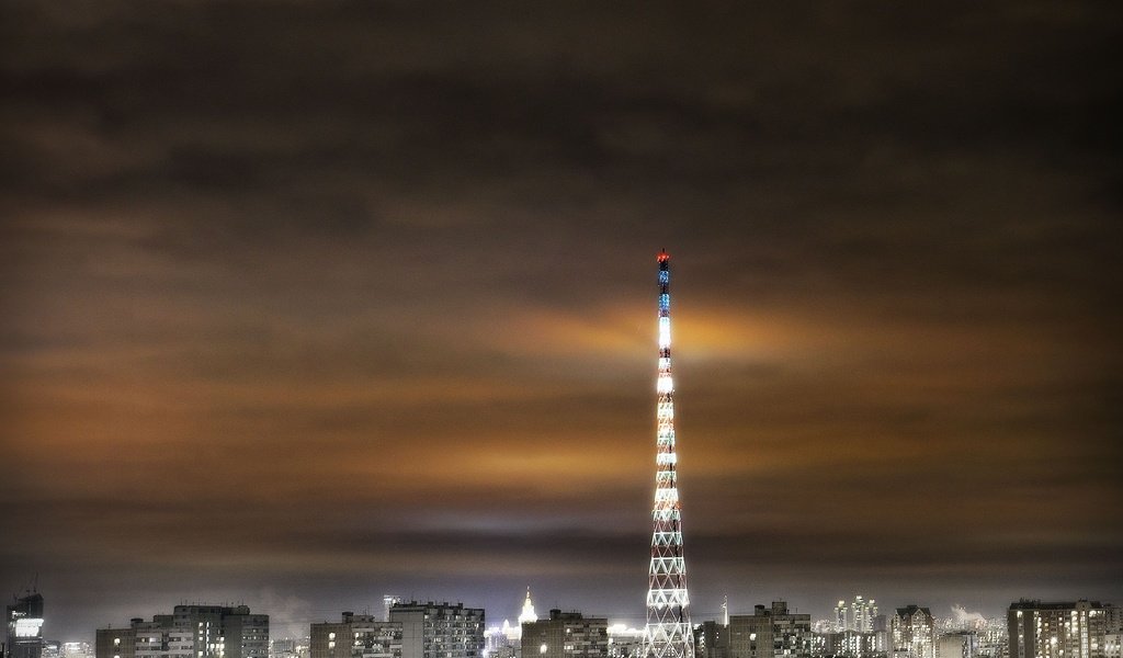 Обои свет, ночь, москва, город, здания, телебашня, light, night, moscow, the city, building, tower разрешение 4766x3657 Загрузить