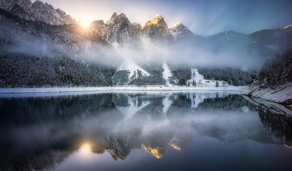 Обои озеро, горы, отражение, австрия, альпы, gosauseen, озеро гозаузее, lake, mountains, reflection, austria, alps, gosausee lake разрешение 2048x1466 Загрузить