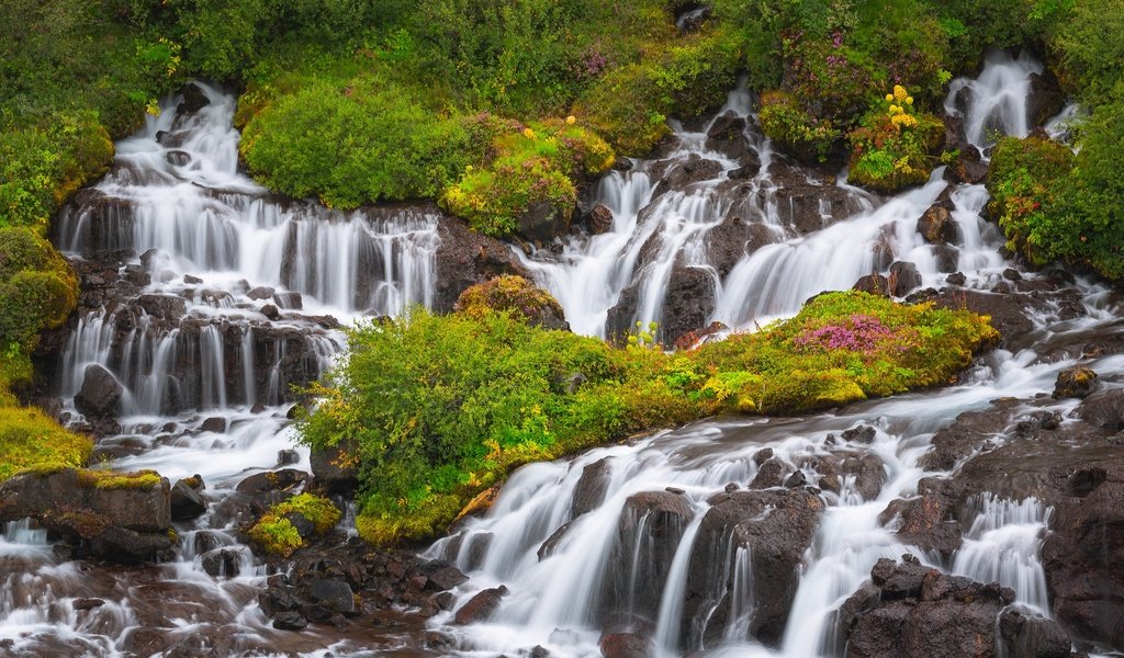 Обои исландия, водопады, каскад, hraunfossar, хрёйнфоссар, водопад хрейнфоссар, iceland, waterfalls, cascade разрешение 2048x1365 Загрузить