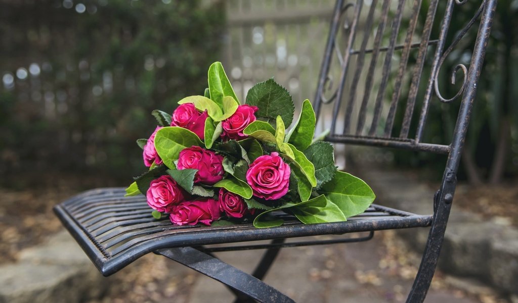 Обои цветы, розы, стул, букет, flowers, roses, chair, bouquet разрешение 1920x1200 Загрузить