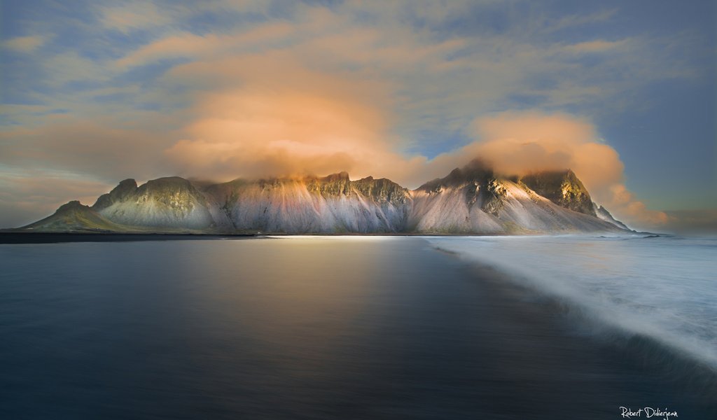 Обои небо, облака, горы, пейзаж, море, исландия, the sky, clouds, mountains, landscape, sea, iceland разрешение 1920x1200 Загрузить