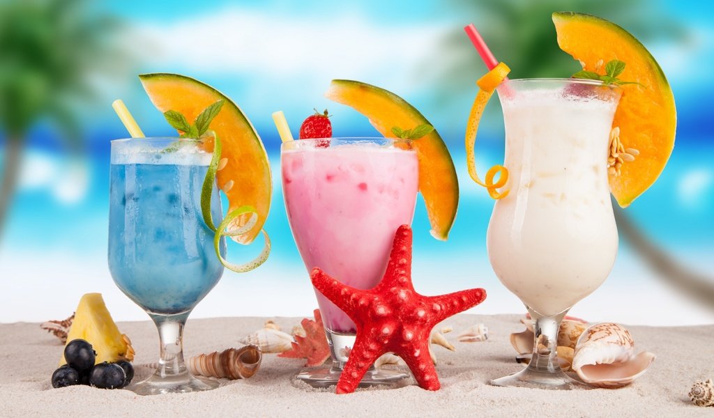 Обои море, пляж, лето, фрукты, коктейль, напитки, коктейли, стаканы, sea, beach, summer, fruit, cocktail, drinks, cocktails, glasses разрешение 2880x1800 Загрузить