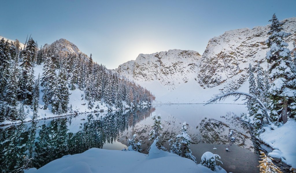 Обои озеро, горы, природа, зима, пейзаж, lake, mountains, nature, winter, landscape разрешение 2880x1800 Загрузить