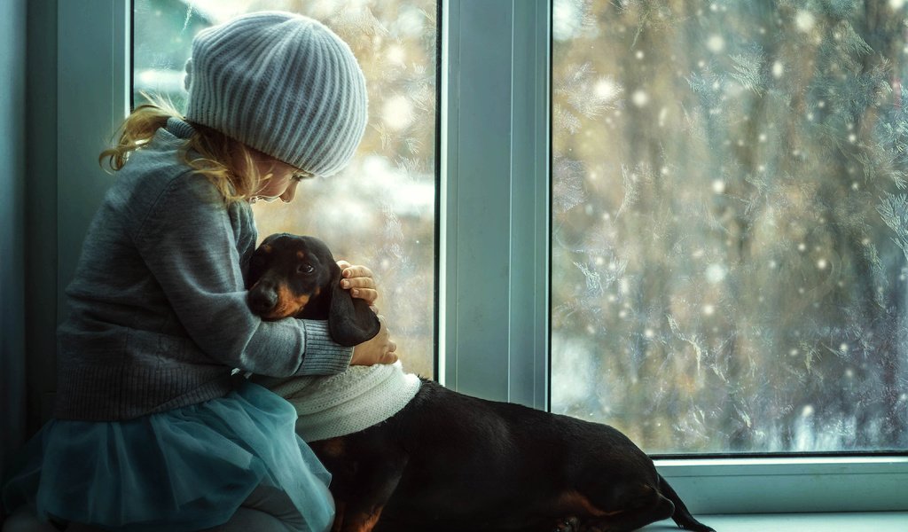 Обои дети, ребенок, шапка, окно, такса, друзья, cобака, gевочка, children, child, hat, window, dachshund, friends, dog, girl разрешение 4566x3282 Загрузить