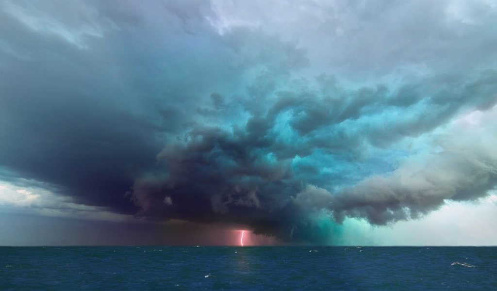 Обои небо, море, молния, стихия, the sky, sea, lightning, element разрешение 1920x1200 Загрузить