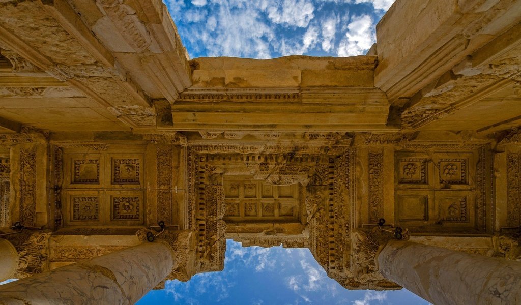 Обои небо, руины, архитектура, турция, эфес, библиотека цельса, the sky, ruins, architecture, turkey, ephesus, the library of celsus разрешение 1920x1200 Загрузить