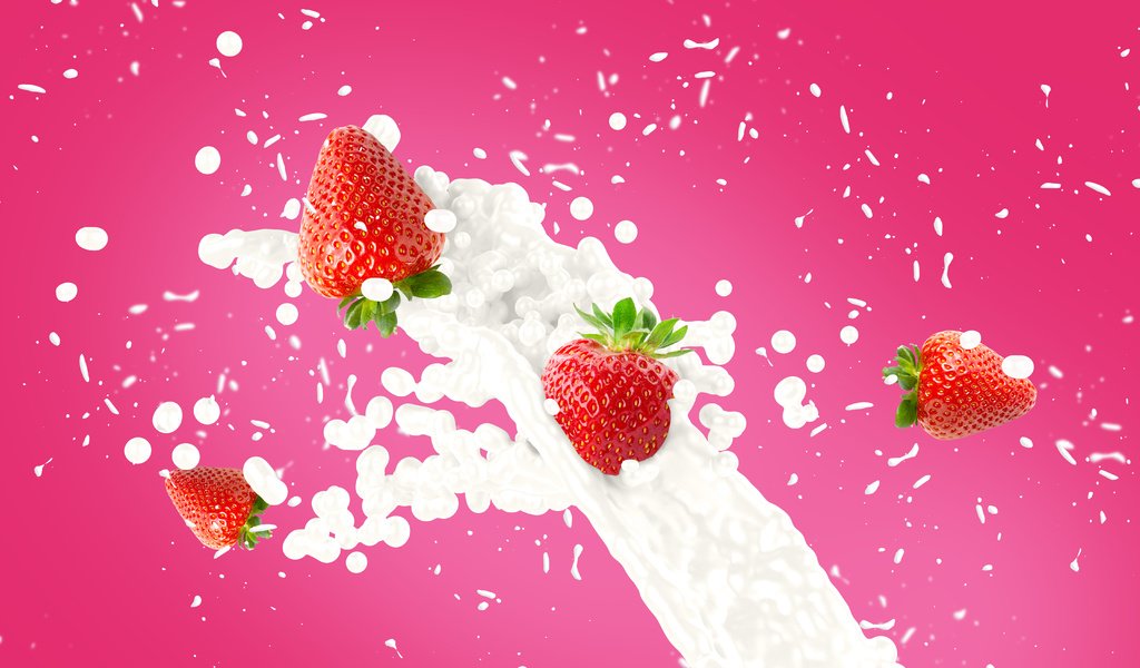 Обои клубника, брызги, ягоды, молоко, всплеск., strawberry, squirt, berries, milk, splash. разрешение 6000x3375 Загрузить