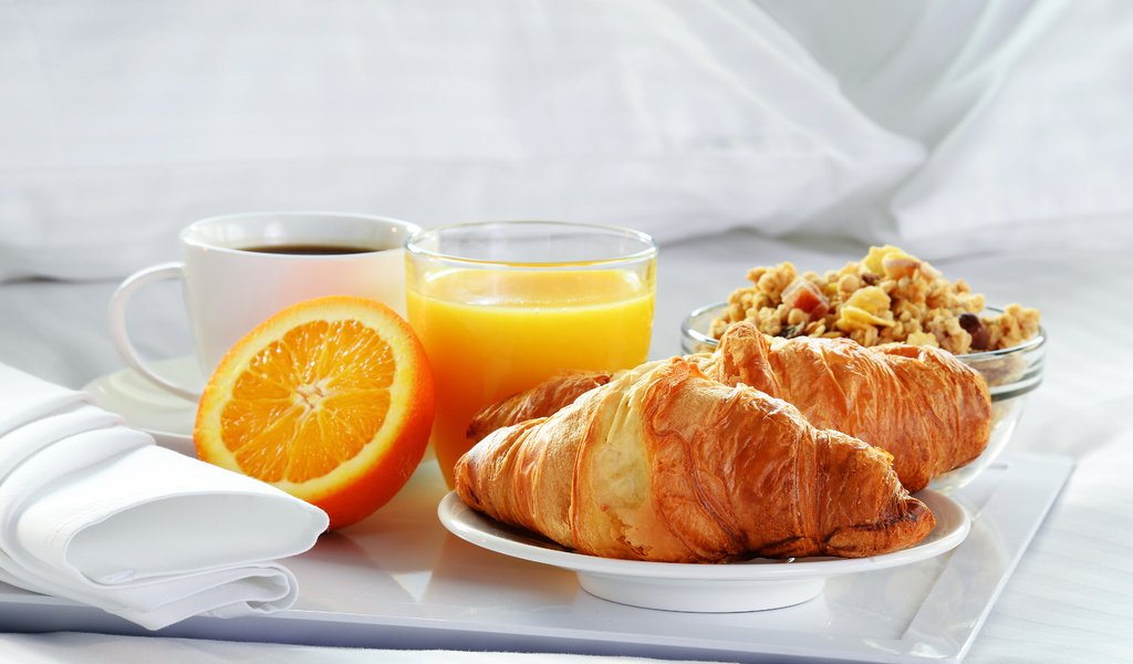 Обои кофе, апельсин, завтрак, сок, круассаны, coffee, orange, breakfast, juice, croissants разрешение 3840x2400 Загрузить