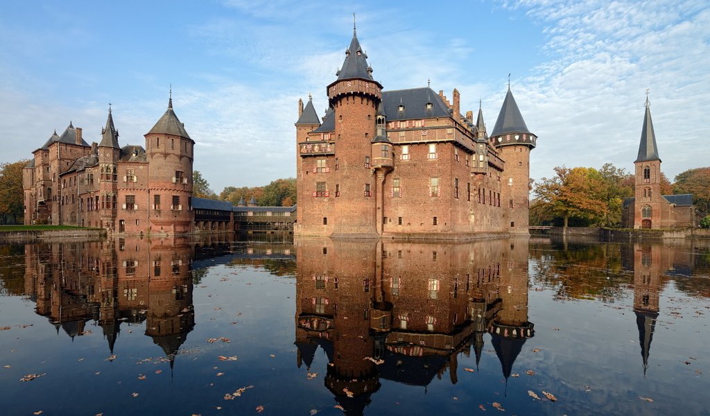Обои вода, отражение, замок, нидерланды, голландия, замок де хаар, de haar castle, water, reflection, castle, netherlands, holland, castle de haar разрешение 3840x2160 Загрузить