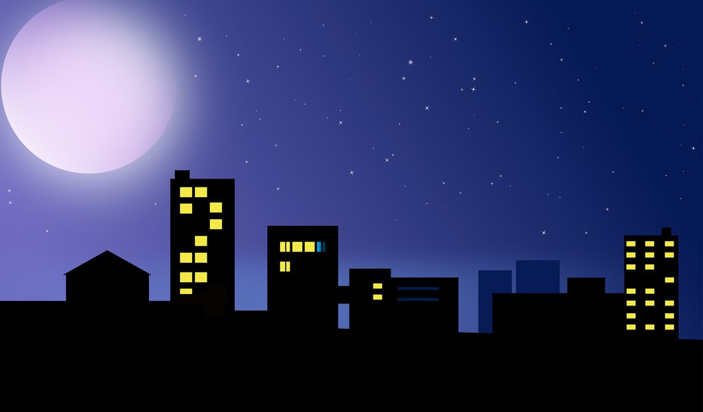 Обои вектор, город, луна, графика, vector, the city, the moon, graphics разрешение 1920x1200 Загрузить