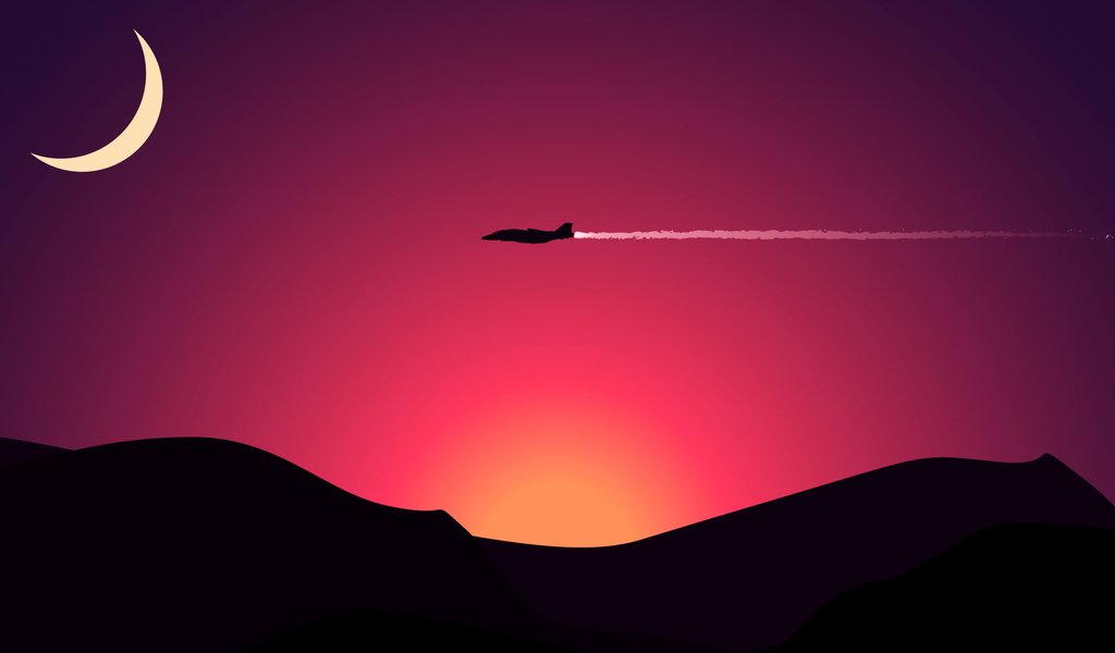 Обои горы, самолет, вектор, луна, графика, минимализм, mountains, the plane, vector, the moon, graphics, minimalism разрешение 2560x1600 Загрузить