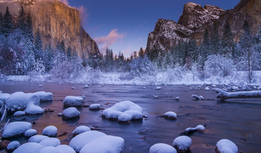 Обои деревья, река, горы, скалы, снег, природа, лес, зима, trees, river, mountains, rocks, snow, nature, forest, winter разрешение 1920x1200 Загрузить