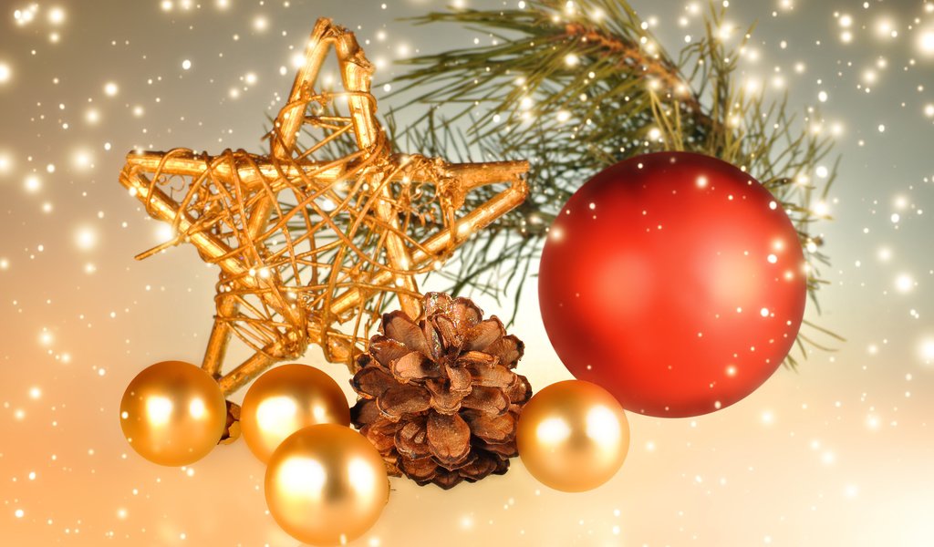 Обои новый год, шары, звезда, шишка, рождество, декор, new year, balls, star, bump, christmas, decor разрешение 3840x2400 Загрузить