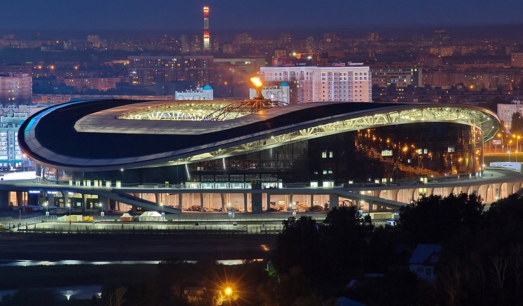 Обои ночь, город, казань, арена, татарстан, night, the city, kazan, arena, tatarstan разрешение 1920x1080 Загрузить