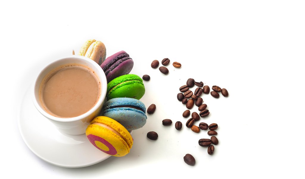 Обои кофе, кружка, макаруны, галеты, coffee, mug, macaroon, biscuits разрешение 6016x4016 Загрузить