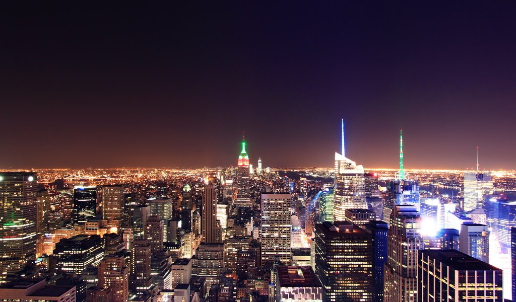 Обои ночь, город, небоскребы, сша, нью-йорк, здания, night, the city, skyscrapers, usa, new york, building разрешение 2560x1600 Загрузить