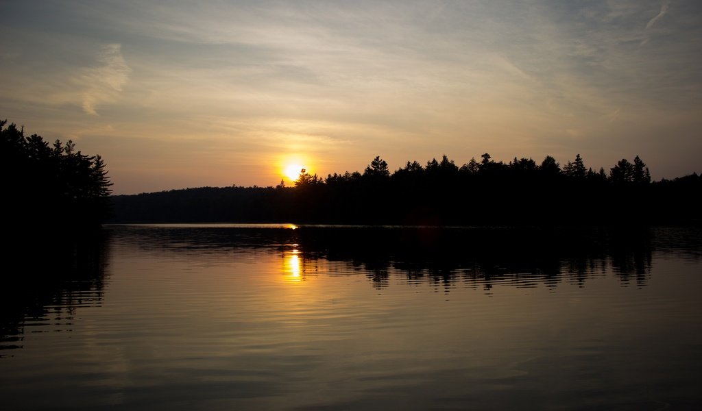 Обои небо, вечер, река, солнце, природа, лес, горизонт, the sky, the evening, river, the sun, nature, forest, horizon разрешение 3840x2560 Загрузить