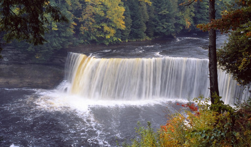 Обои природа, лес, водопад, осень, nature, forest, waterfall, autumn разрешение 1920x1080 Загрузить