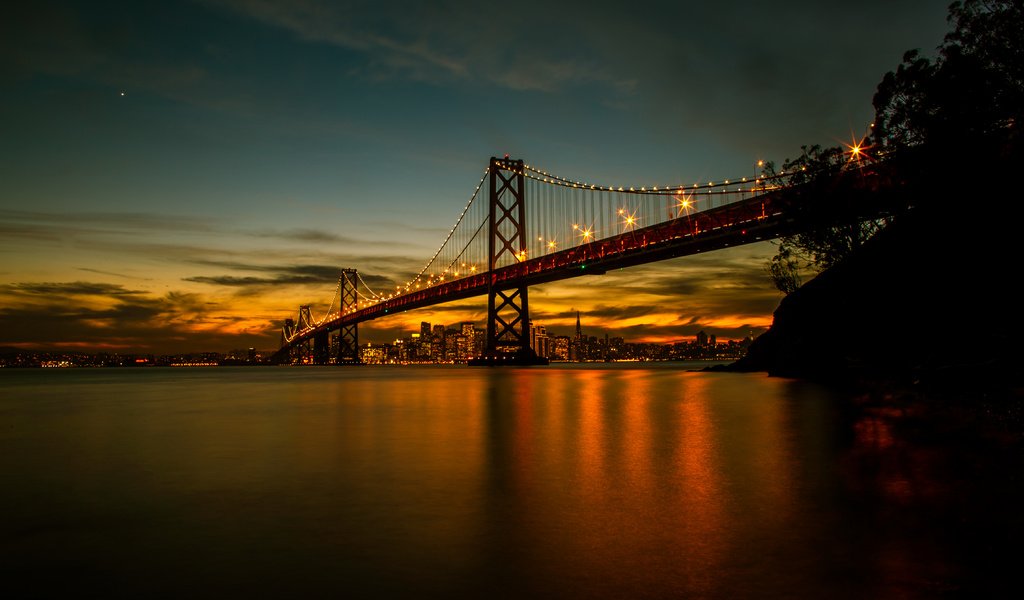 Обои ночь, пейзаж, мост, сан-франциско, калифорния, bay bridge, бэй бридж, night, landscape, bridge, san francisco, ca разрешение 5668x3779 Загрузить