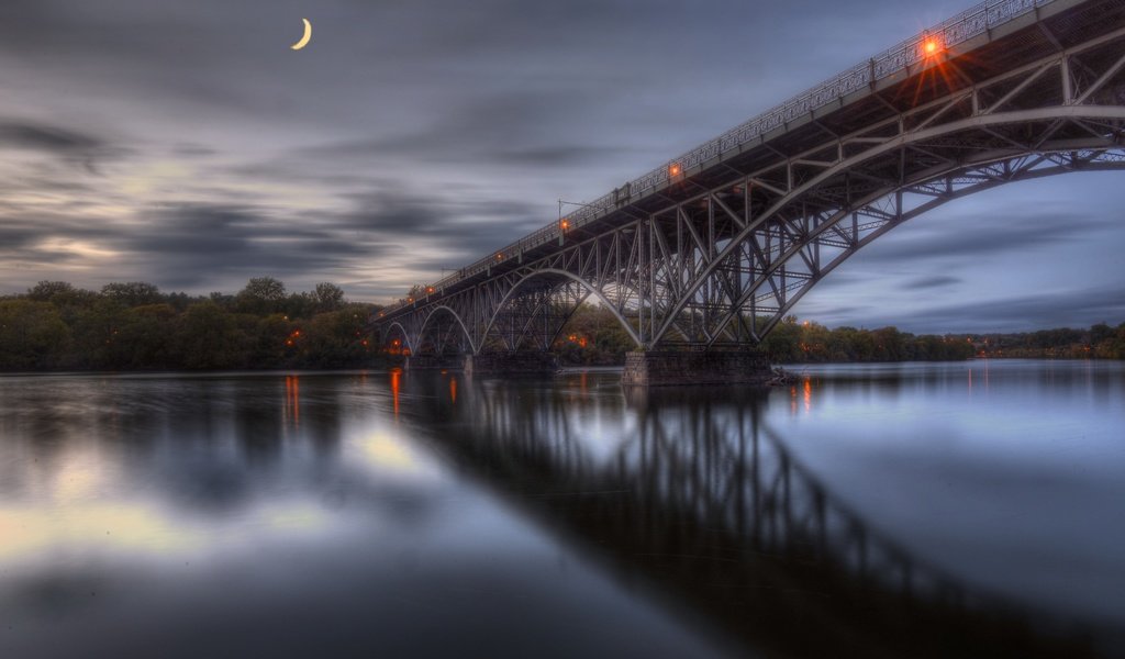 Обои река, мост, луна, river, bridge, the moon разрешение 3840x2160 Загрузить