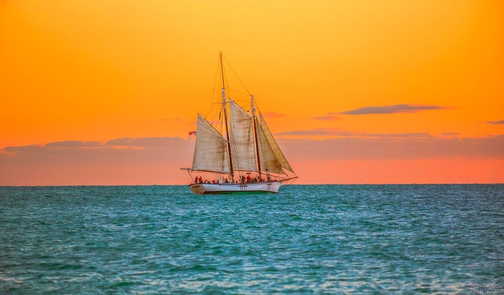 Обои закат, парусник, океан, флорида, атлантический океан, sunset, sailboat, the ocean, fl, the atlantic ocean разрешение 2048x1266 Загрузить