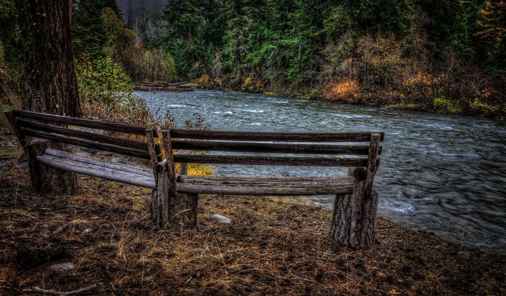 Обои река, осень, скамья, river, autumn, bench разрешение 2048x1369 Загрузить