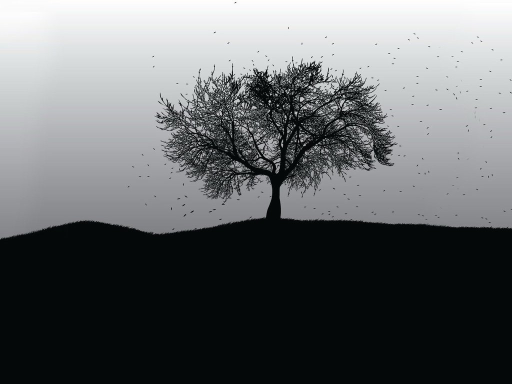 Обои дерево, вектор, черно-белая, tree, vector, black and white разрешение 1920x1200 Загрузить
