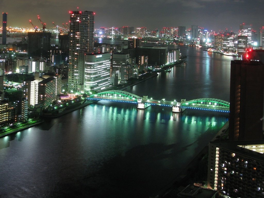 Обои ночь, река, мост, японии, токио, night, river, bridge, japan, tokyo разрешение 5120x1600 Загрузить