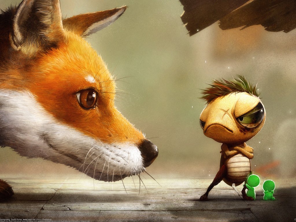 Обои рисунок, лиса, человечки, муравей, figure, fox, men, ant разрешение 2560x1600 Загрузить