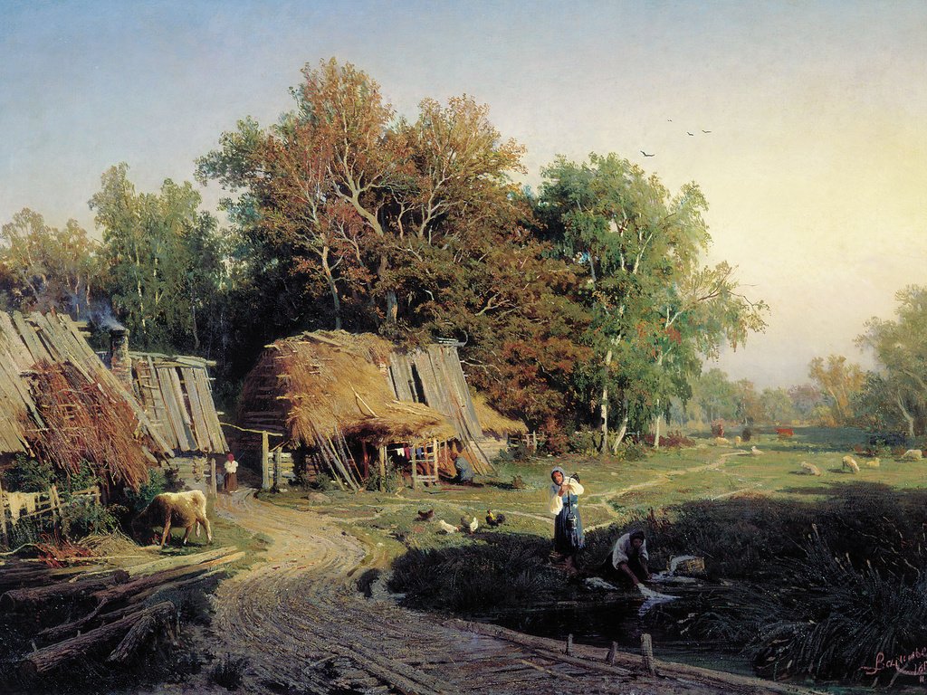 Обои картина, деревня, васильев, picture, village, vasiliev разрешение 2000x1563 Загрузить