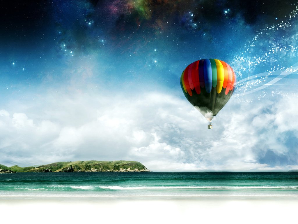 Обои берег, море, воздушный шар, shore, sea, balloon разрешение 2560x1600 Загрузить