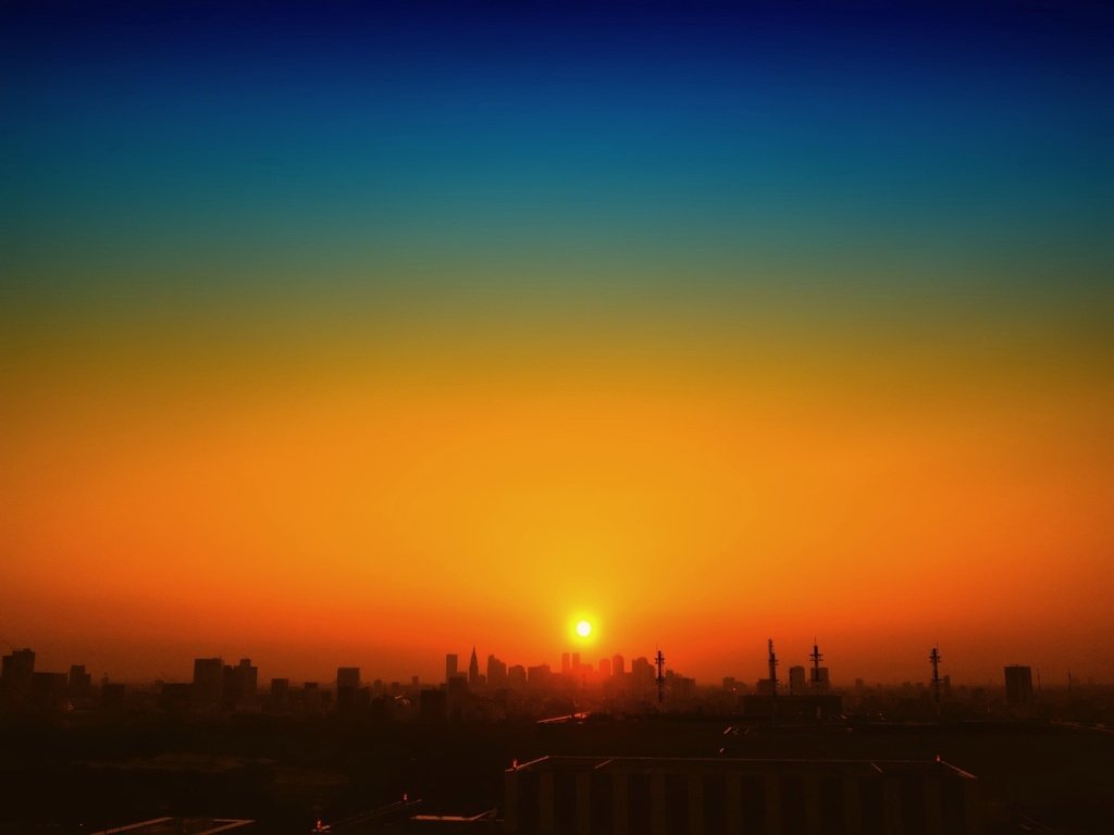 Обои солнце, утро, небоскребы, the sun, morning, skyscrapers разрешение 1920x1440 Загрузить