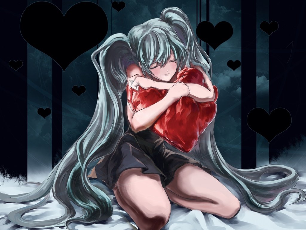 Обои аниме, сердце, любовь, hatsune miky, anime, heart, love разрешение 2000x1573 Загрузить