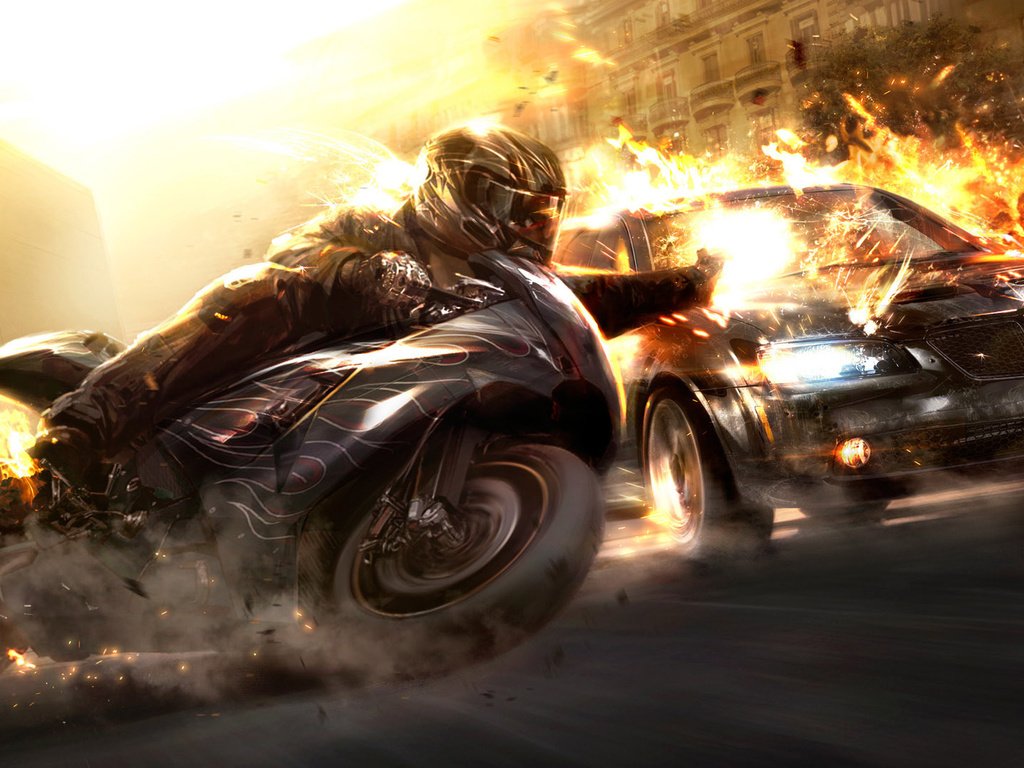 Обои тачки, взрыв, мотоциклы, cars, the explosion, motorcycles разрешение 1920x1080 Загрузить