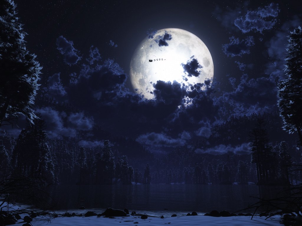 Обои ночь, луна, санта клаус, night, the moon, santa claus разрешение 2560x1600 Загрузить