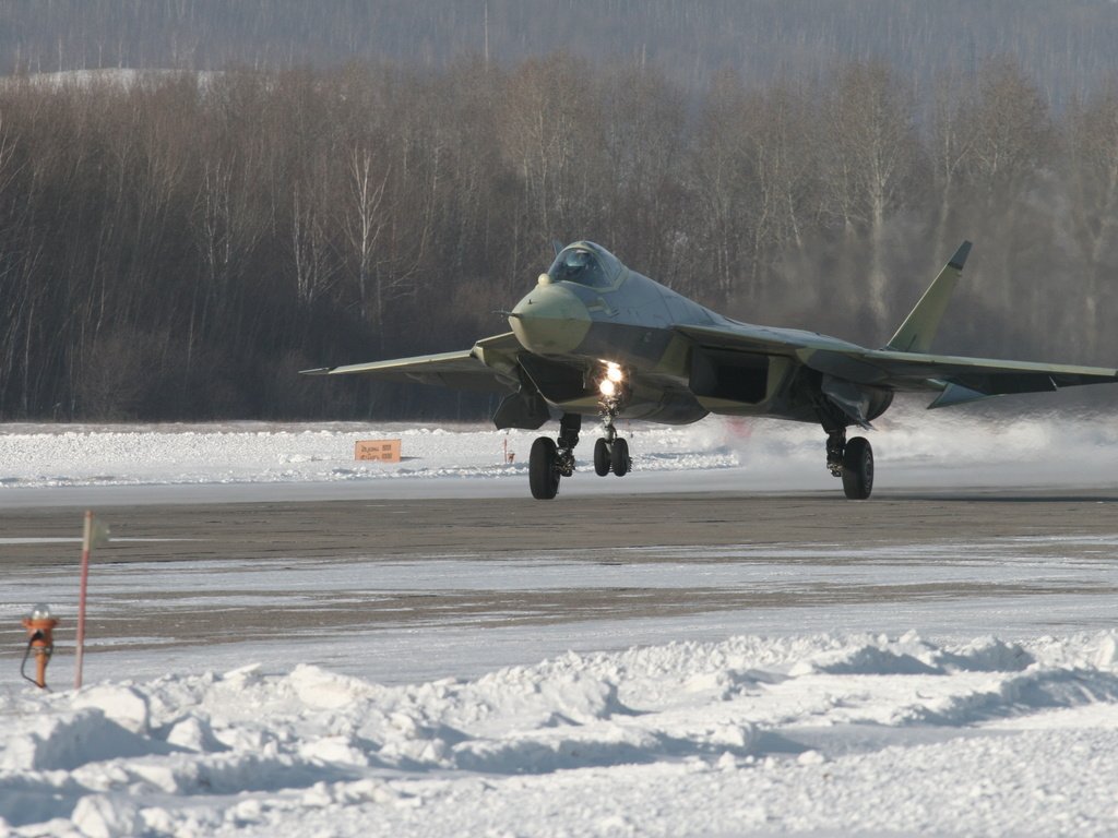 Обои снег, истребитель, взлёт, пак фа, т-50, snow, fighter, the rise, pak fa, t-50 разрешение 3504x2336 Загрузить