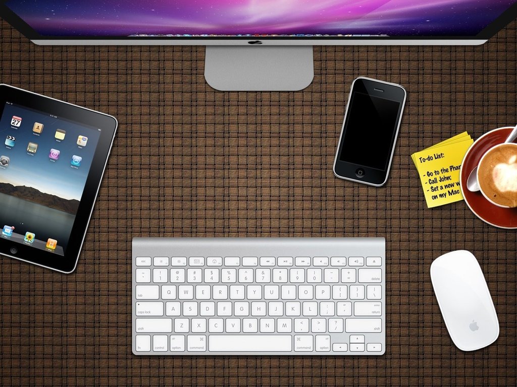 Обои клавиатура, apple desk, ipad, айфон, эппл, keyboard, iphone, apple разрешение 1920x1080 Загрузить